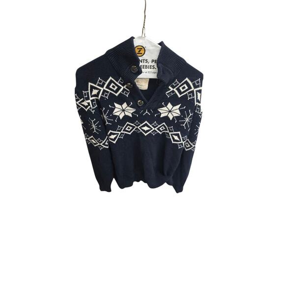 Weatherproof Vintage Navy Fair Isle Shawl Collar Sweater – Men’s Medium - Picture 1 of 6